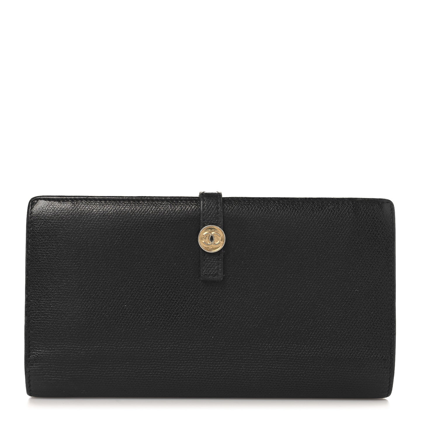 Grained Calfskin CC Button Long Wallet Black