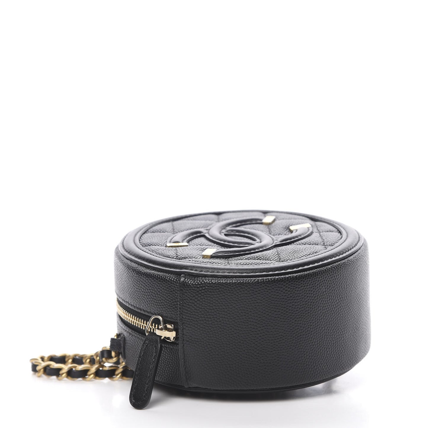 Caviar Quilted Round Filigree Crossbody Black