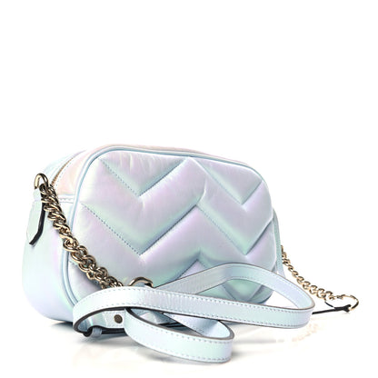 Gucci Iridescent Nappa Chevron Matelasse Small GG Marmont Chain Shoulder Bag Iridescent Snow Light Blue 2 of 11