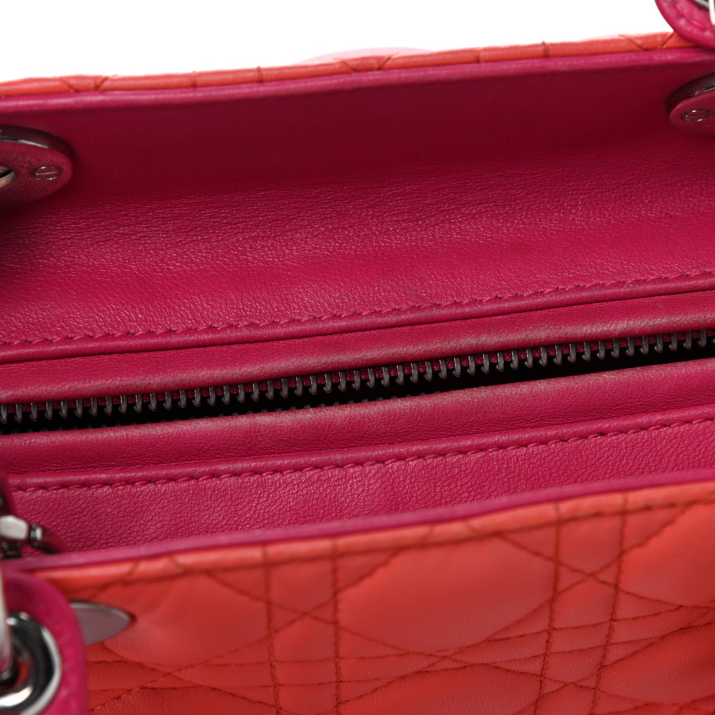 Lambskin Cannage Medium Bi-Color Lady Dior Orange Fuchsia
