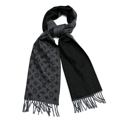 Louis Vuitton Cashmere Wool Monogram Gradient Scarf Black 1 of 4