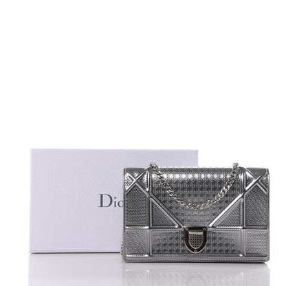 Christian Dior Metallic Patent Micro-Cannage Diorama Wallet on Chain Pouch Silver 9 of 9
