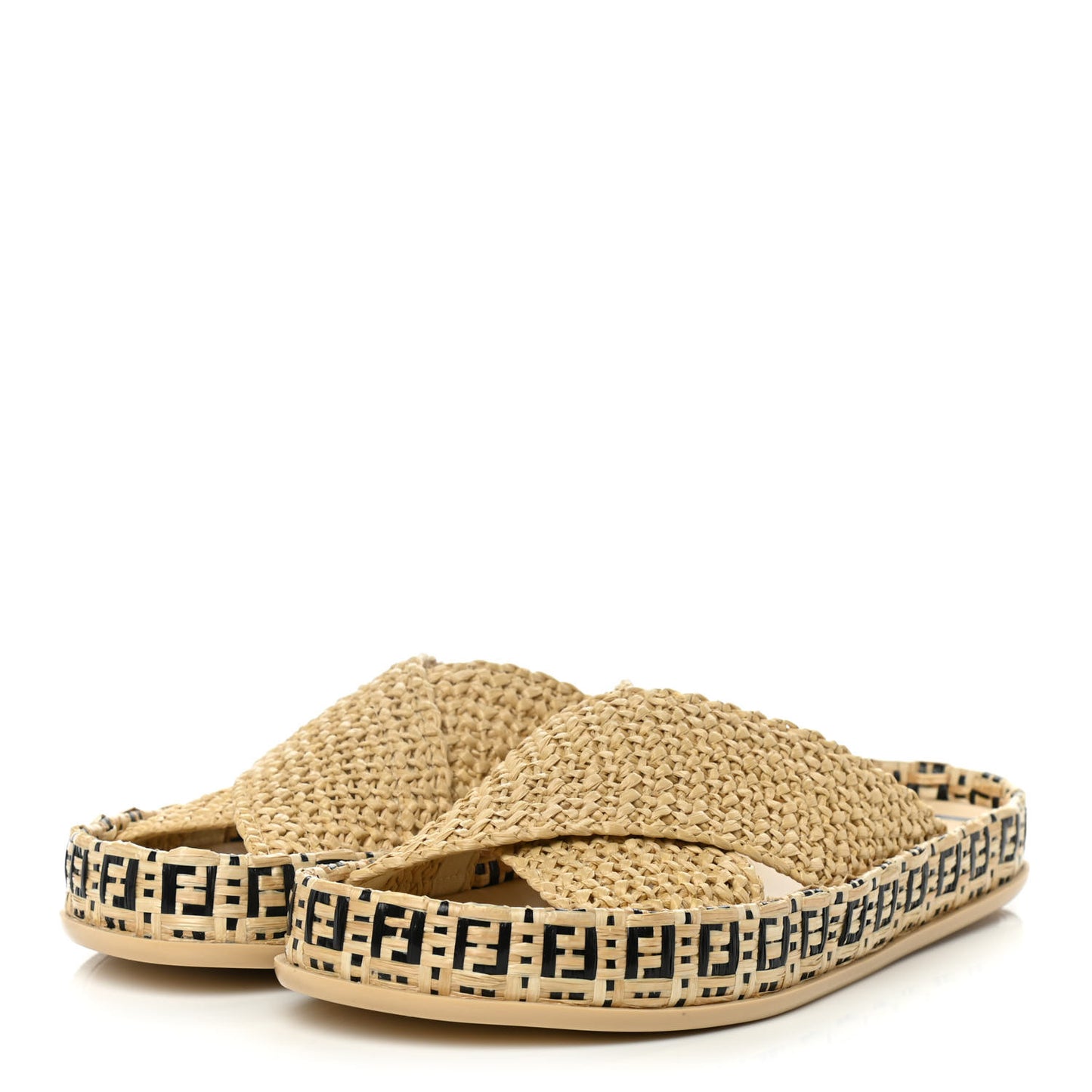 Raffia FF Woven Reflections Crisscross Slide Sandals 37.5 Naturale Black