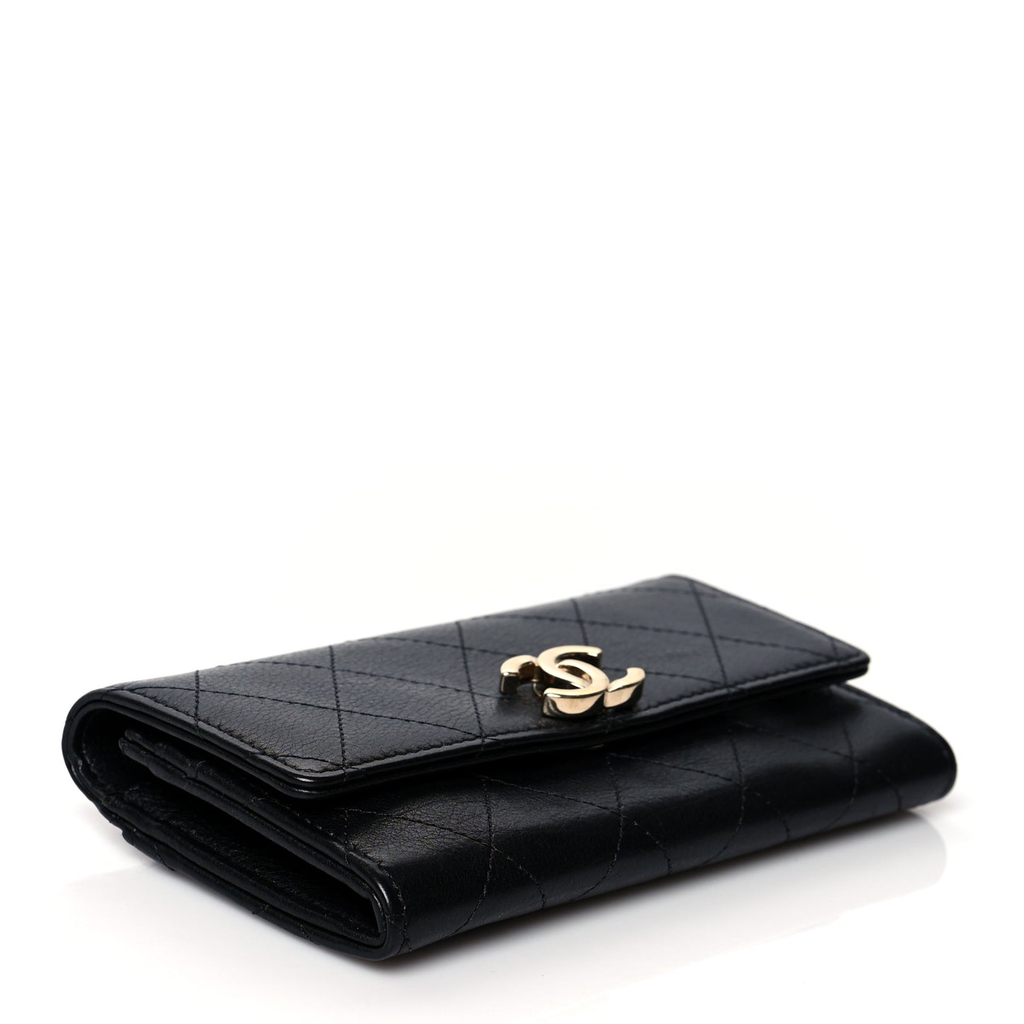 Calfskin Diamond Stitched CC Wallet Black
