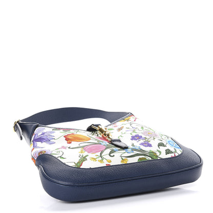 Gucci Canvas Flora Medium Jackie Hobo Blue Agata 4 of 9