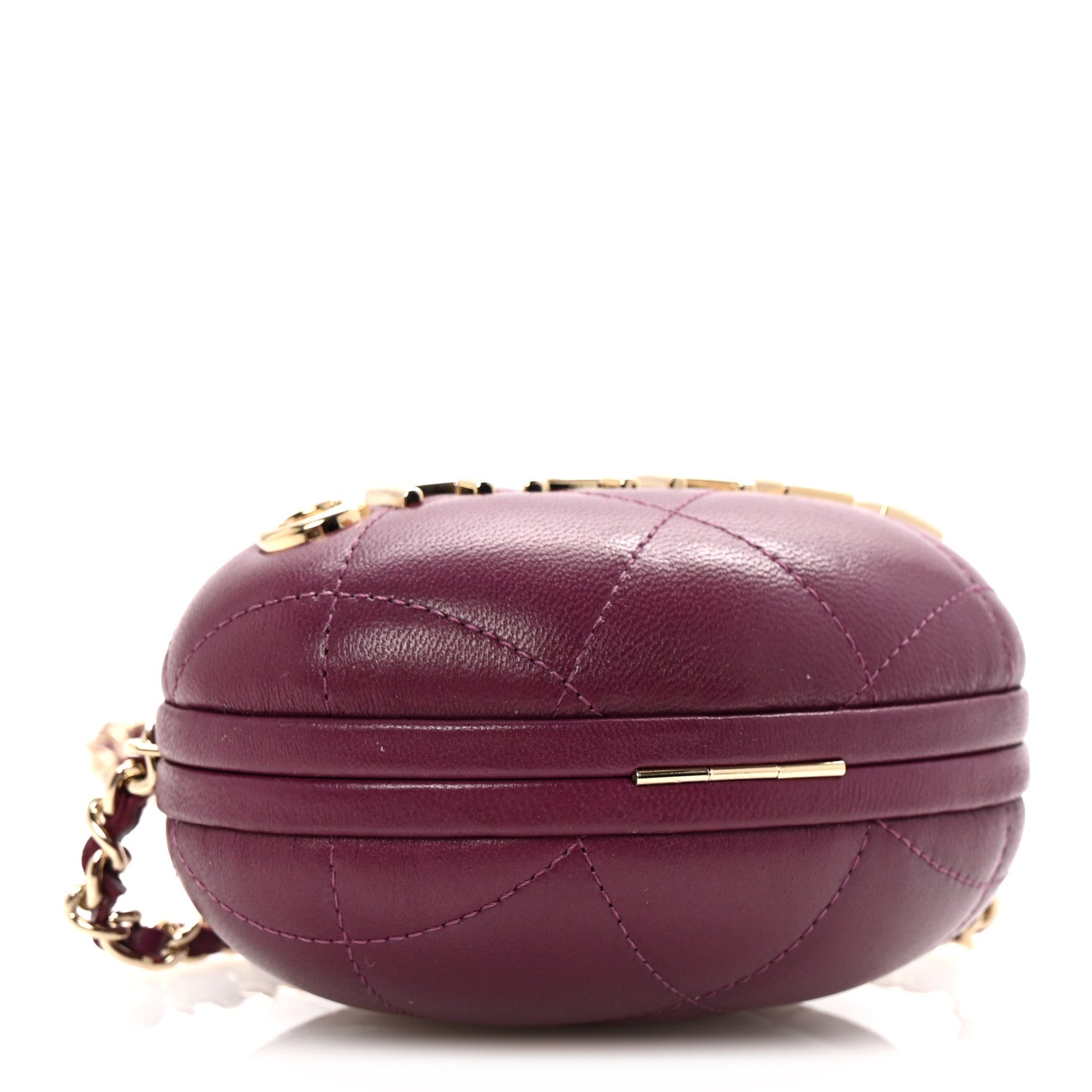 Chanel Lambskin Quilted Oval Minaudiere Chain Clutch Purple 4 of 10