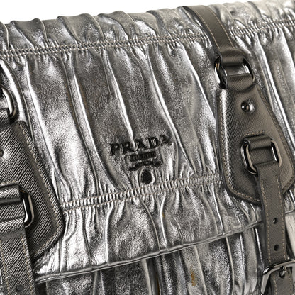 Prada Metallic Nappa Gaufre Messenger Tote Silver 10 of 14