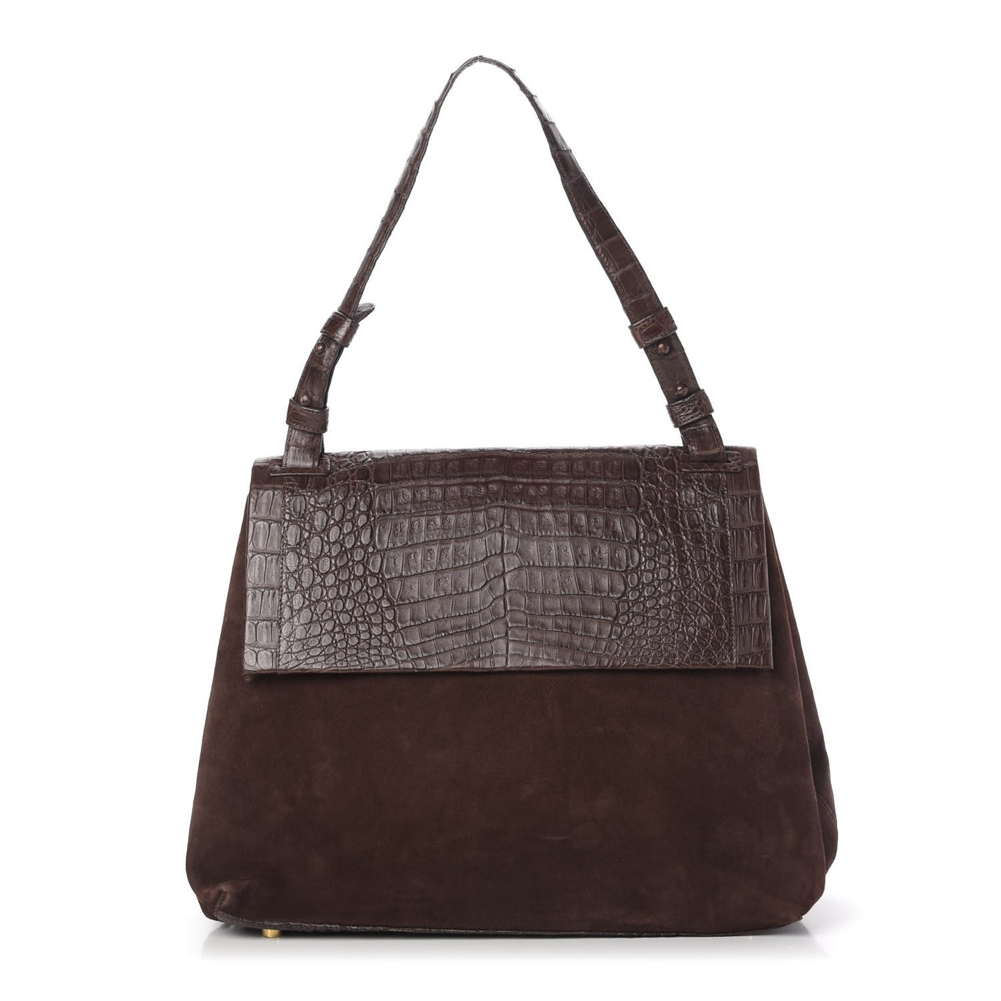 Crocodile Suede Shoulder Bag Brown