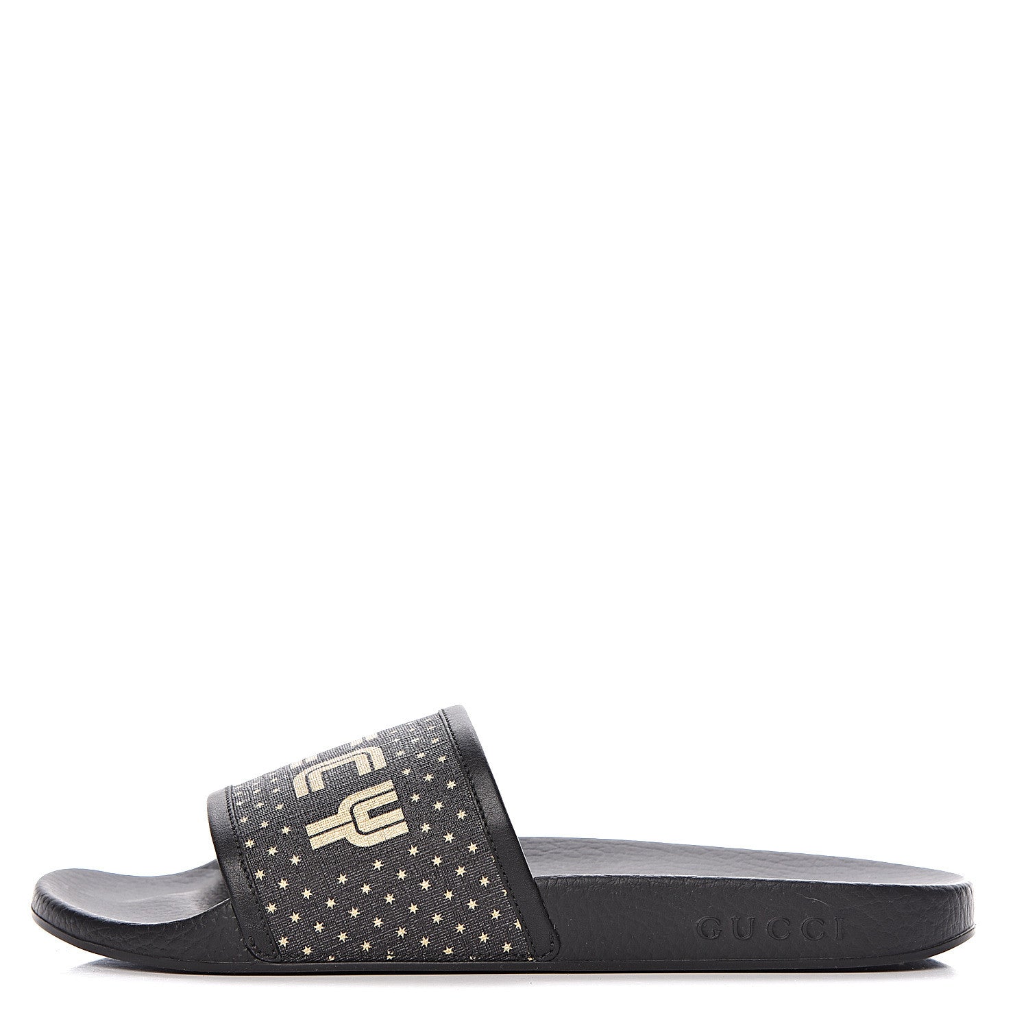 Gucci X SEGA Supreme Canvas GUCCY Stars Womens Slide Sandals 40 Black Gold 1 of 8