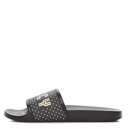 Gucci X SEGA Supreme Canvas GUCCY Stars Womens Slide Sandals 40 Black Gold 1 of 8