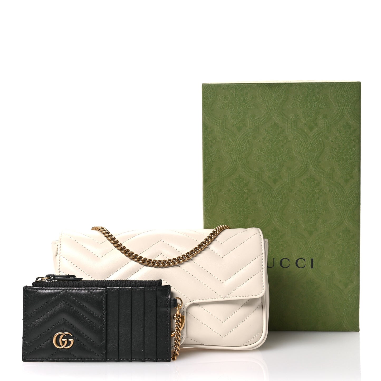 Calfskin Matelasse Mini GG Marmont Shoulder Bag With Card Holder White Black