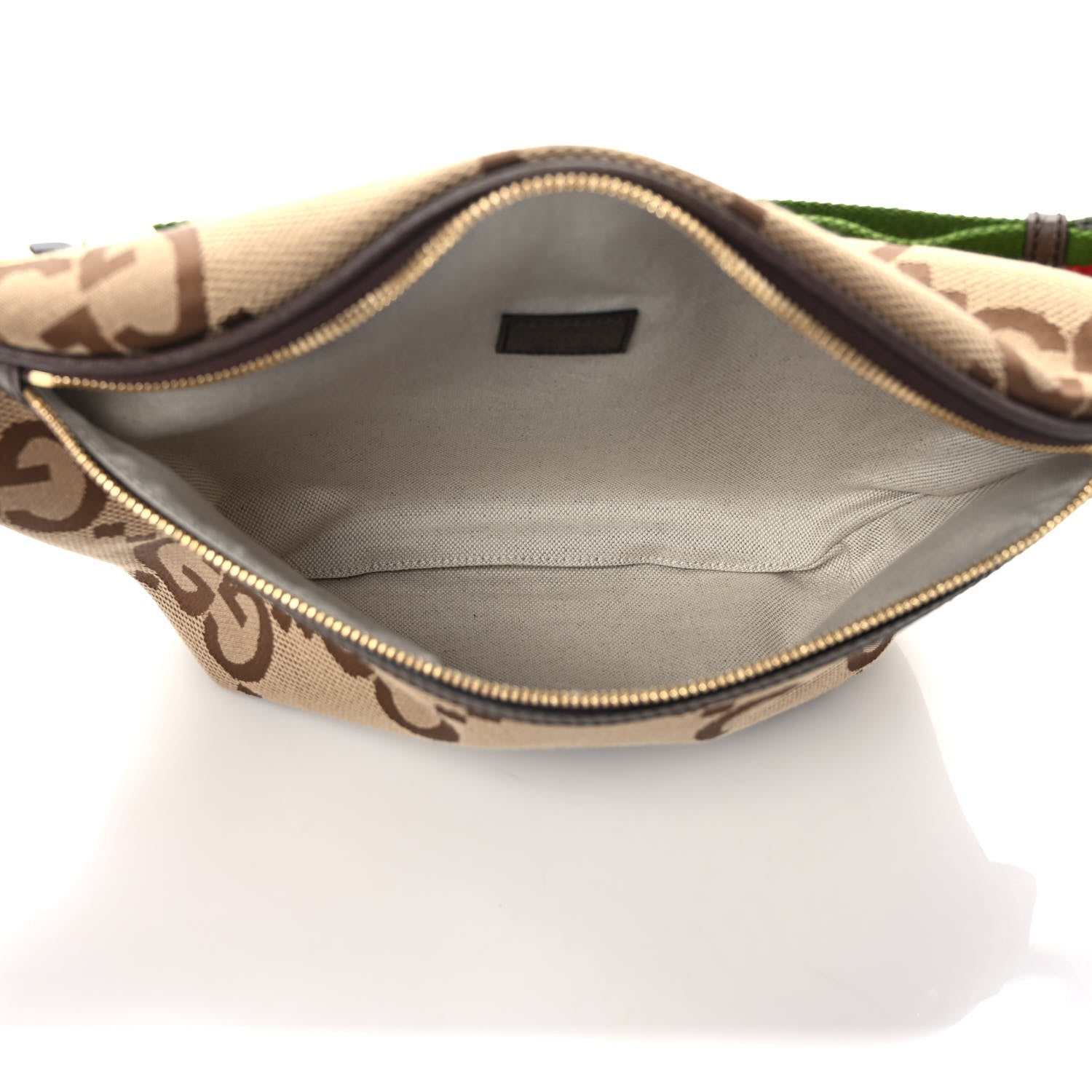 Gucci Monogram Jumbo GG Textured Dollar Calfskin Web Belt Bag Camel Ebony New Acero 5 of 8
