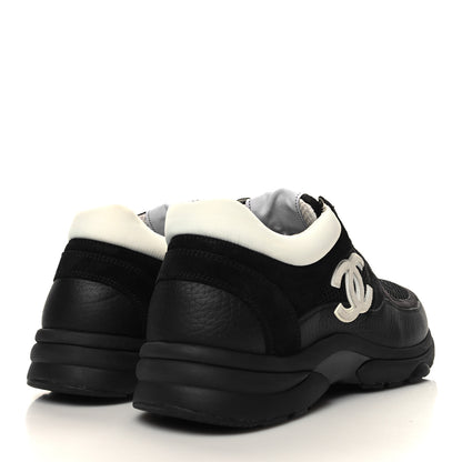 Chanel Mesh Suede Grained Calfskin Womens CC Sneakers 40.5 Black White 4 of 10