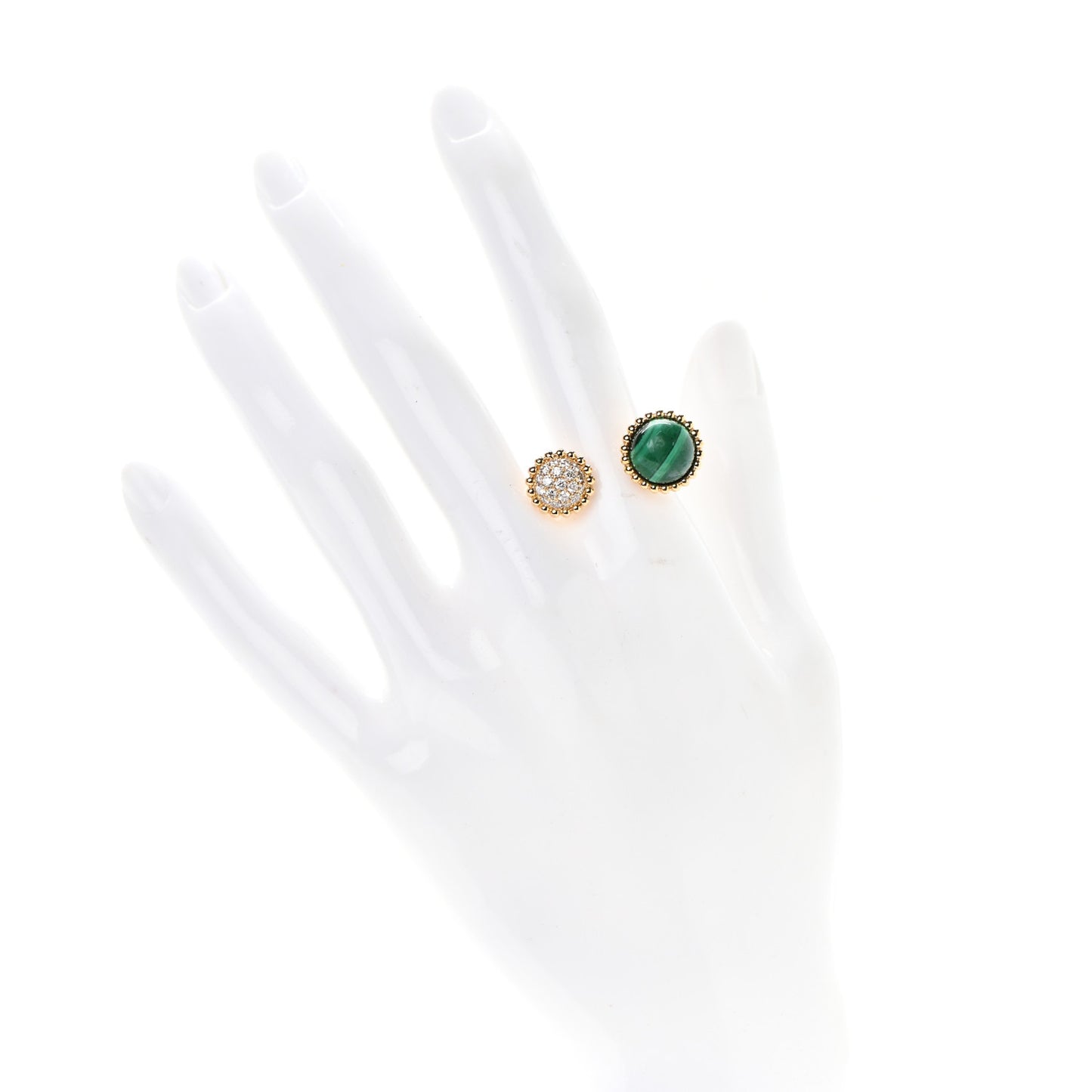 18K Yellow Gold Diamond Malachite Perlee Couleurs Between The Finger Ring 52 6