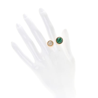 Van Cleef & Arpels 18K Yellow Gold Diamond Malachite Perlee Couleurs Between The Finger Ring 52 6 2 of 5