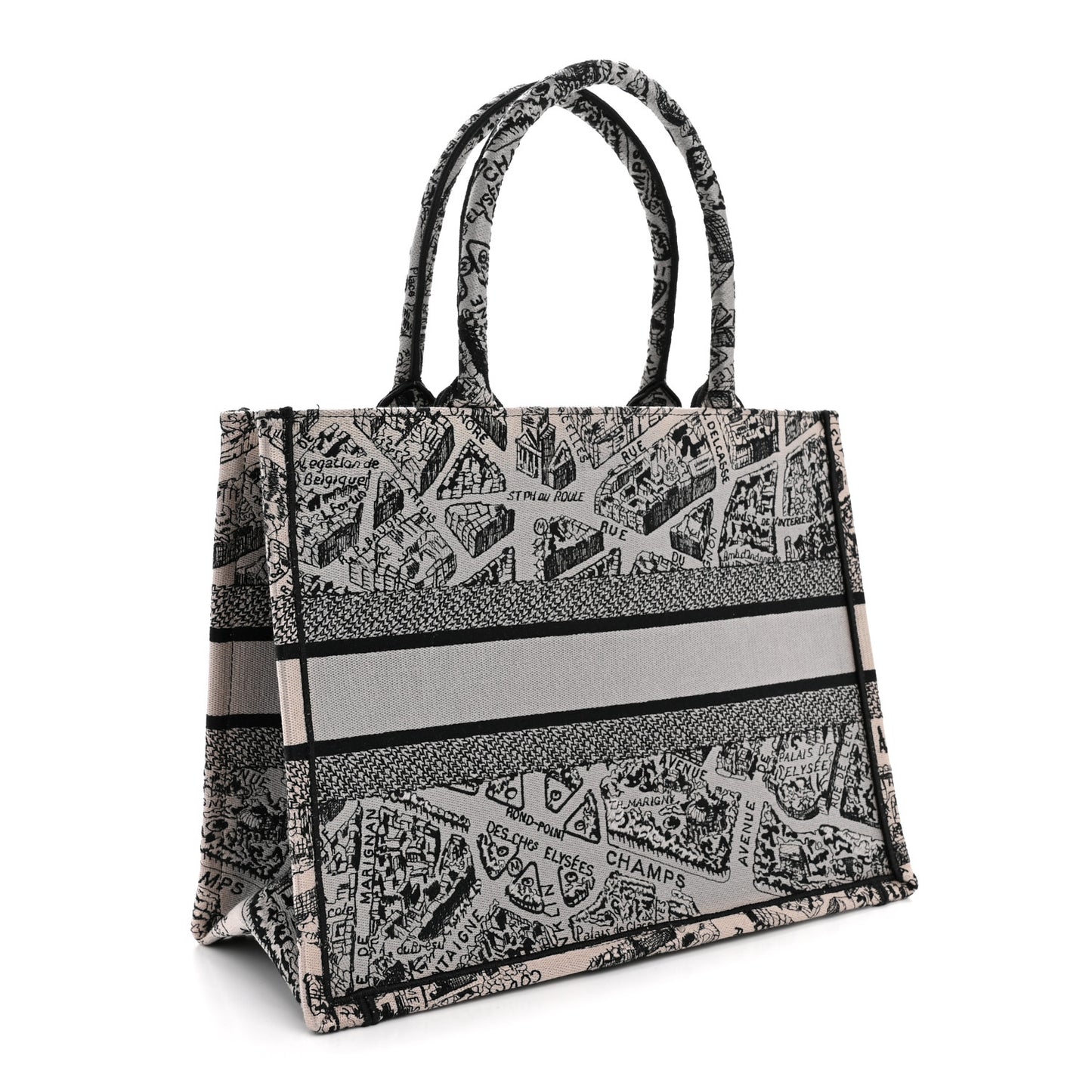 Canvas Embroidered Medium Plan De Paris Book Tote Grey Black