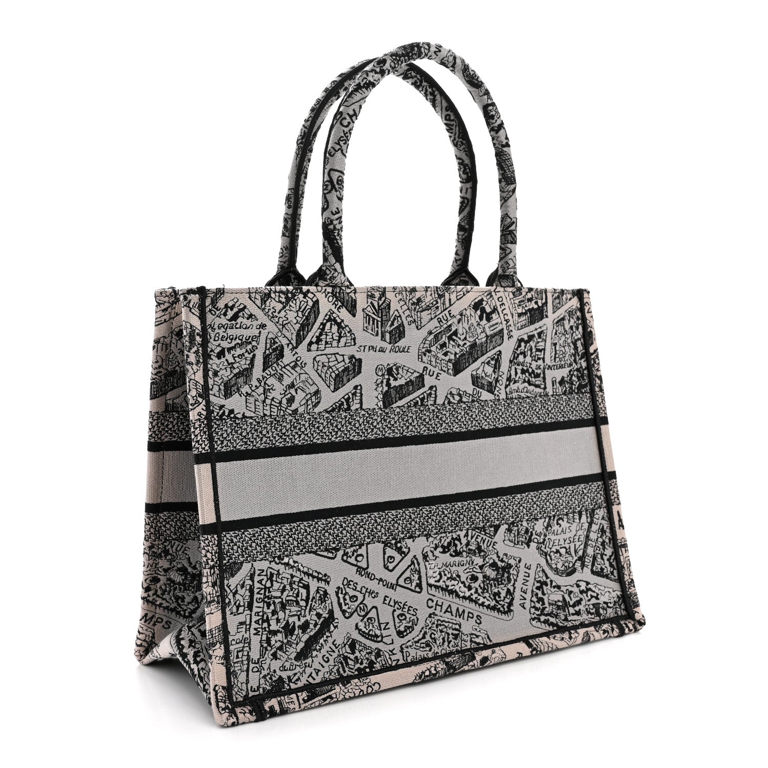 Christian Dior Canvas Embroidered Medium Plan De Paris Book Tote Grey Black 3 of 13