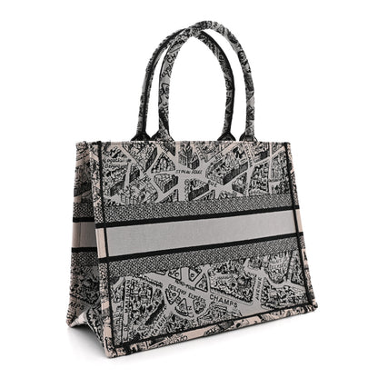 Christian Dior Canvas Embroidered Medium Plan De Paris Book Tote Grey Black 3 of 13