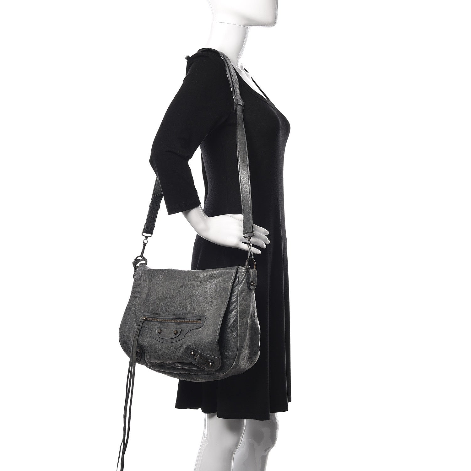 Balenciaga Agneau Classic Hardware Folk Messenger Anthracite 2 of 9