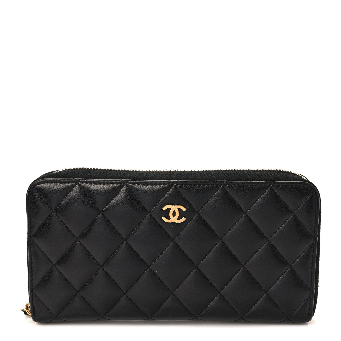 Lambskin Quilted Large Gusset Zip Around Wallet Black