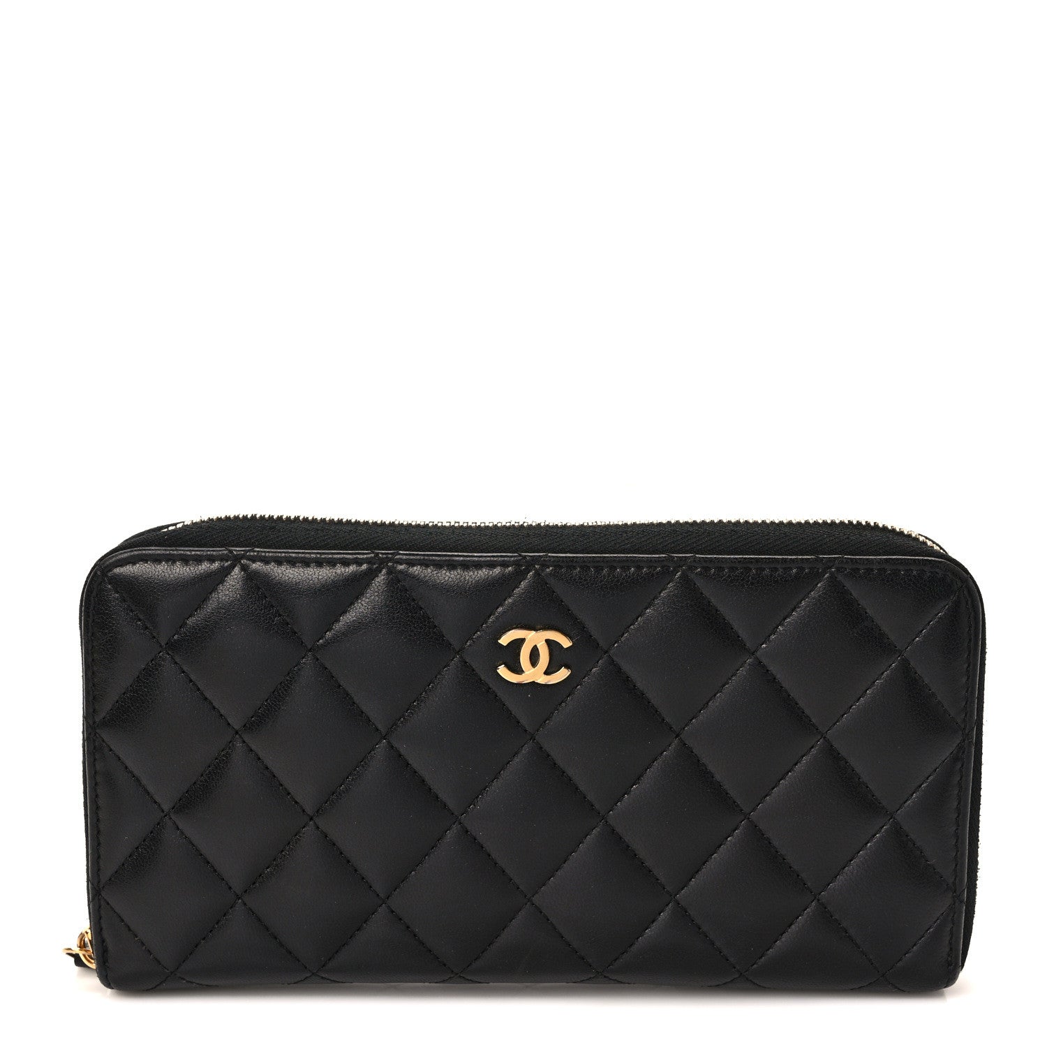 Chanel Lambskin Quilted Large Gusset Zip Around Wallet Black 1 of 7