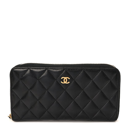 Chanel Lambskin Quilted Large Gusset Zip Around Wallet Black 1 of 7