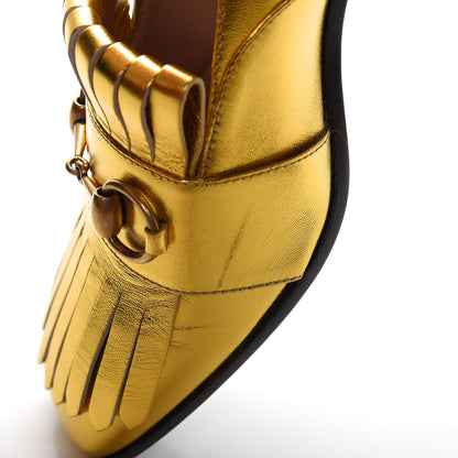 Gucci Metallic Nappa Silk Polly Kiltie Fringe 55mm Loafer Pumps 38.5 Oro Vecchio 10 of 11