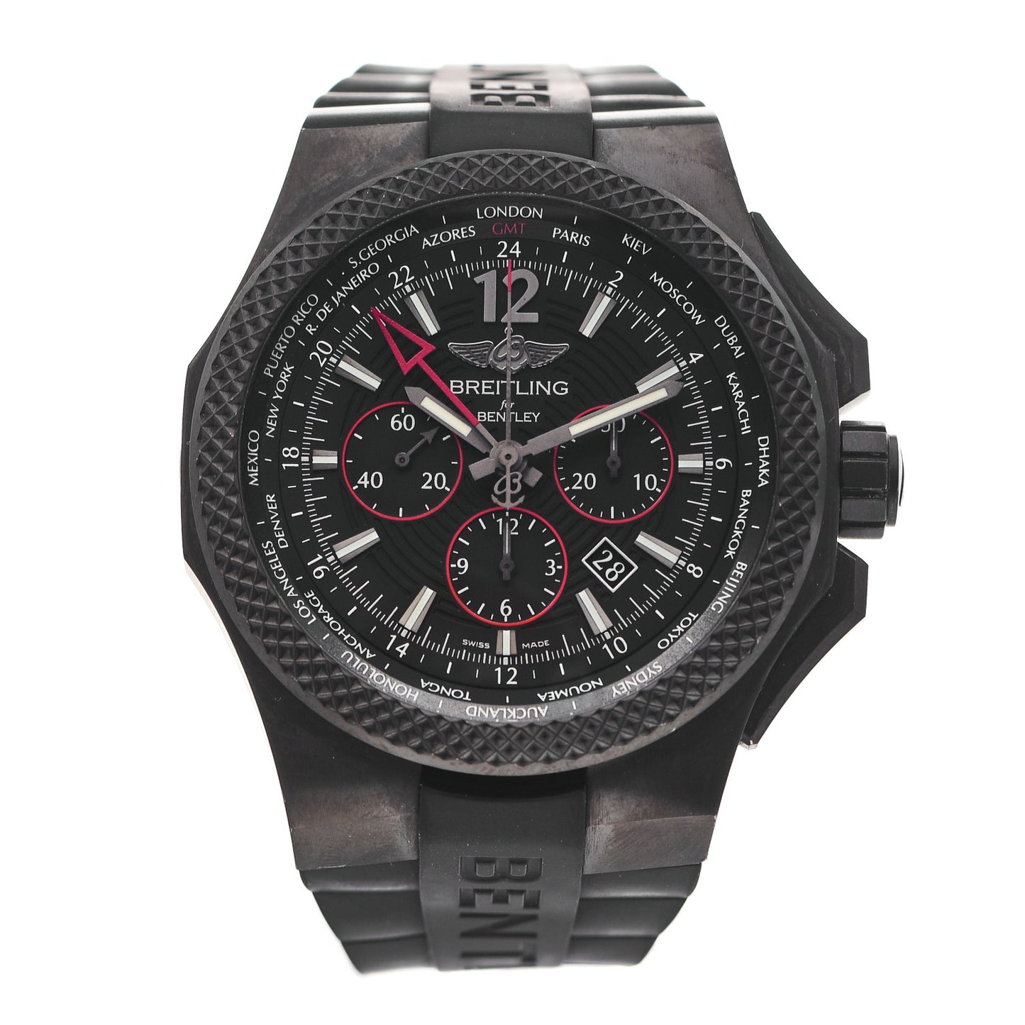 Carbon Rubber 45mm Bentley GMT B04 S Carbon Body Limited Edition Automatic Watch Black NB0434E5