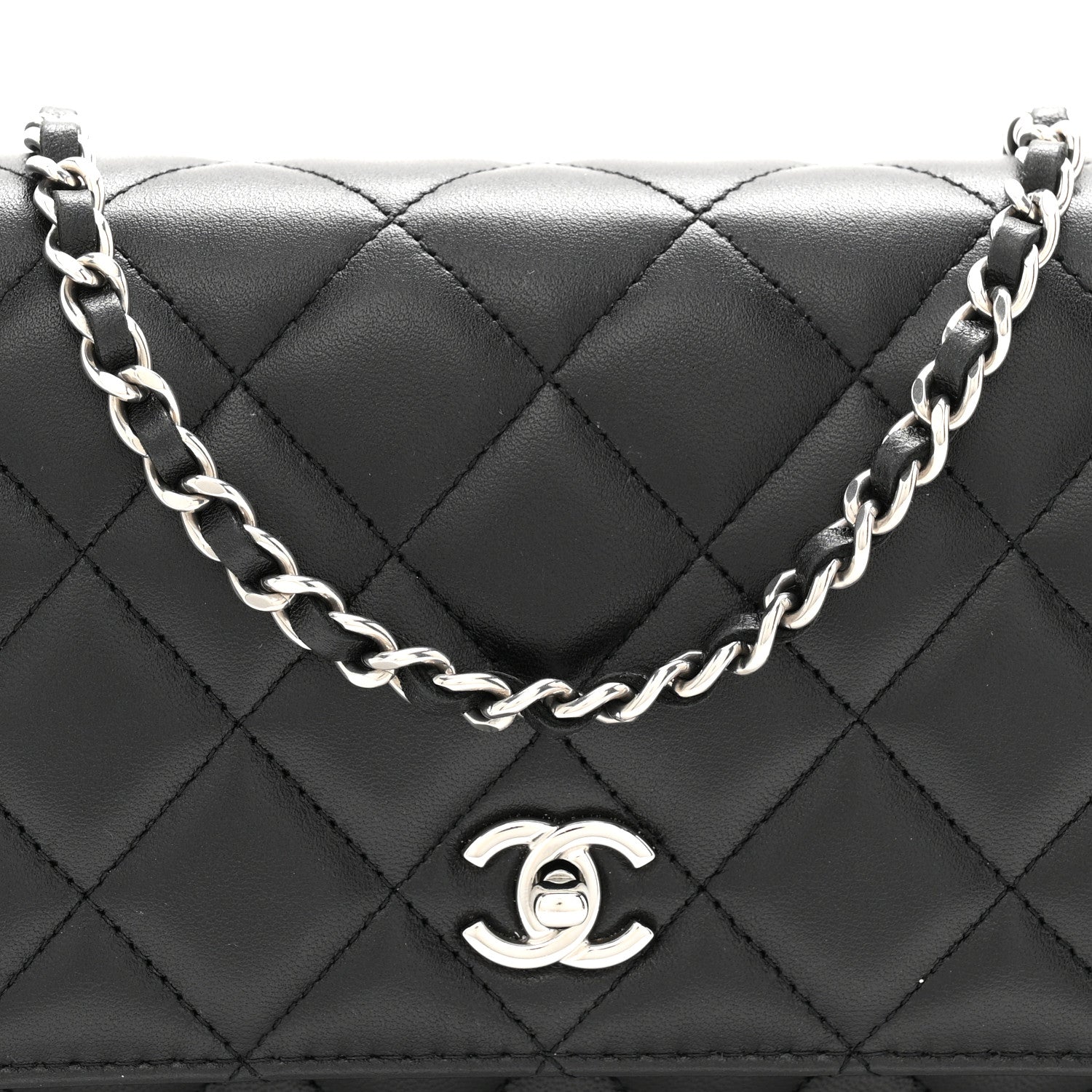 Chanel Lambskin Quilted CC Turnlock Wallet On Chain WOC Black 9 of 12