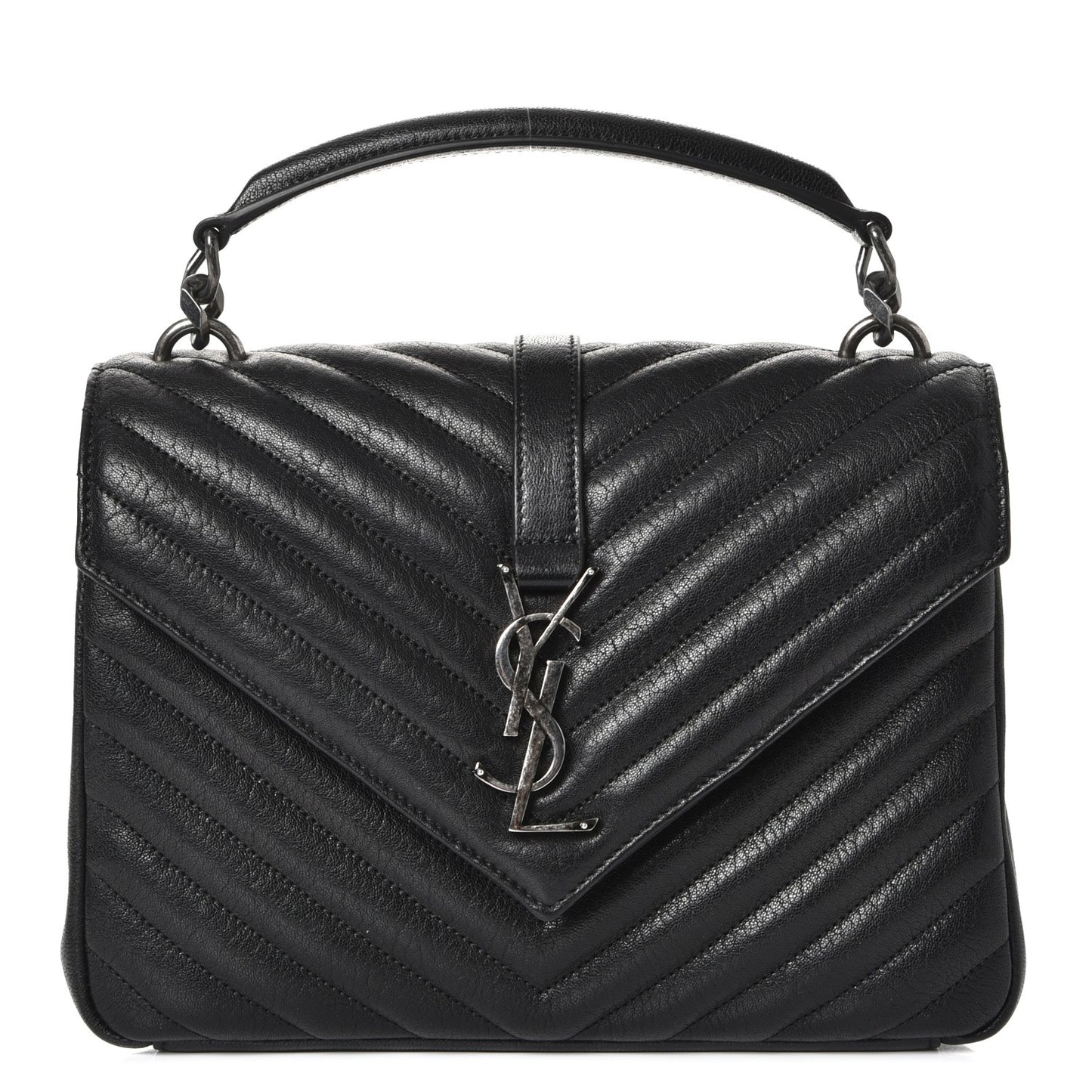 Sheepskin Matelasse Chevron Monogram Medium College Bag Black