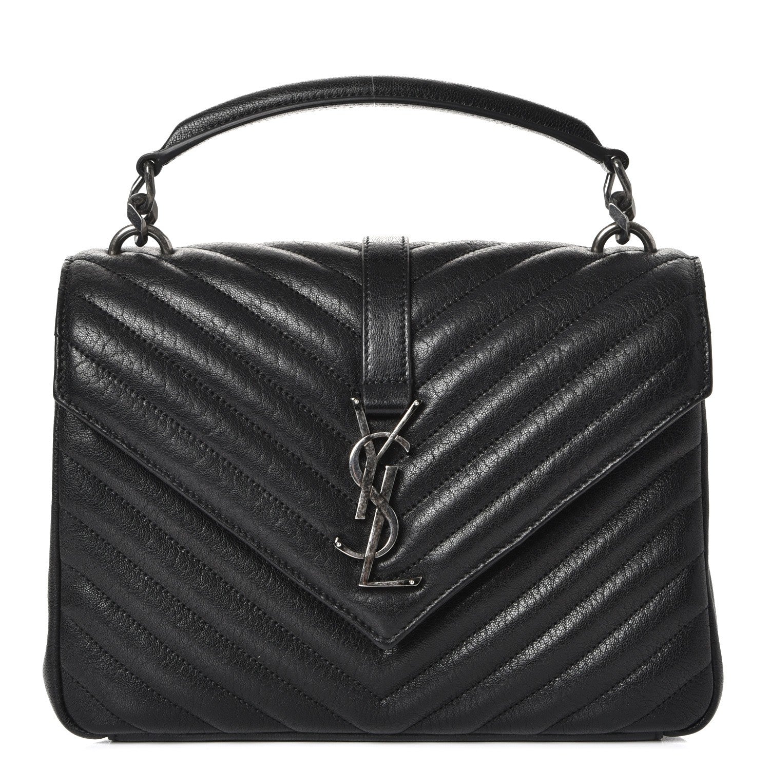 Saint Laurent Sheepskin Matelasse Chevron Monogram Medium College Bag Black 1 of 7