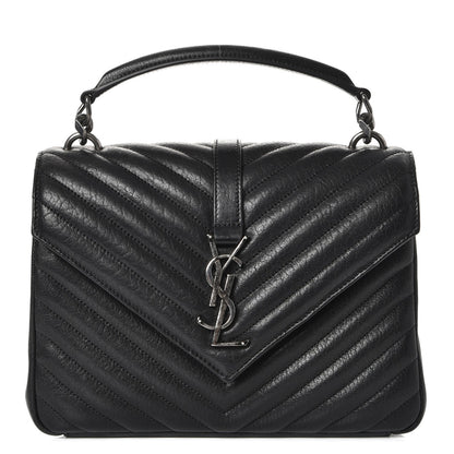 Saint Laurent Sheepskin Matelasse Chevron Monogram Medium College Bag Black 1 of 7