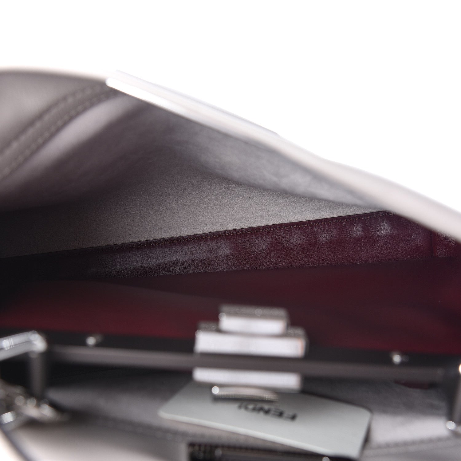 Fendi Vitello Seta Shiny Nappa Medium Peekaboo Iconic Satchel Grigio Polvere Bordeaux 8 of 12