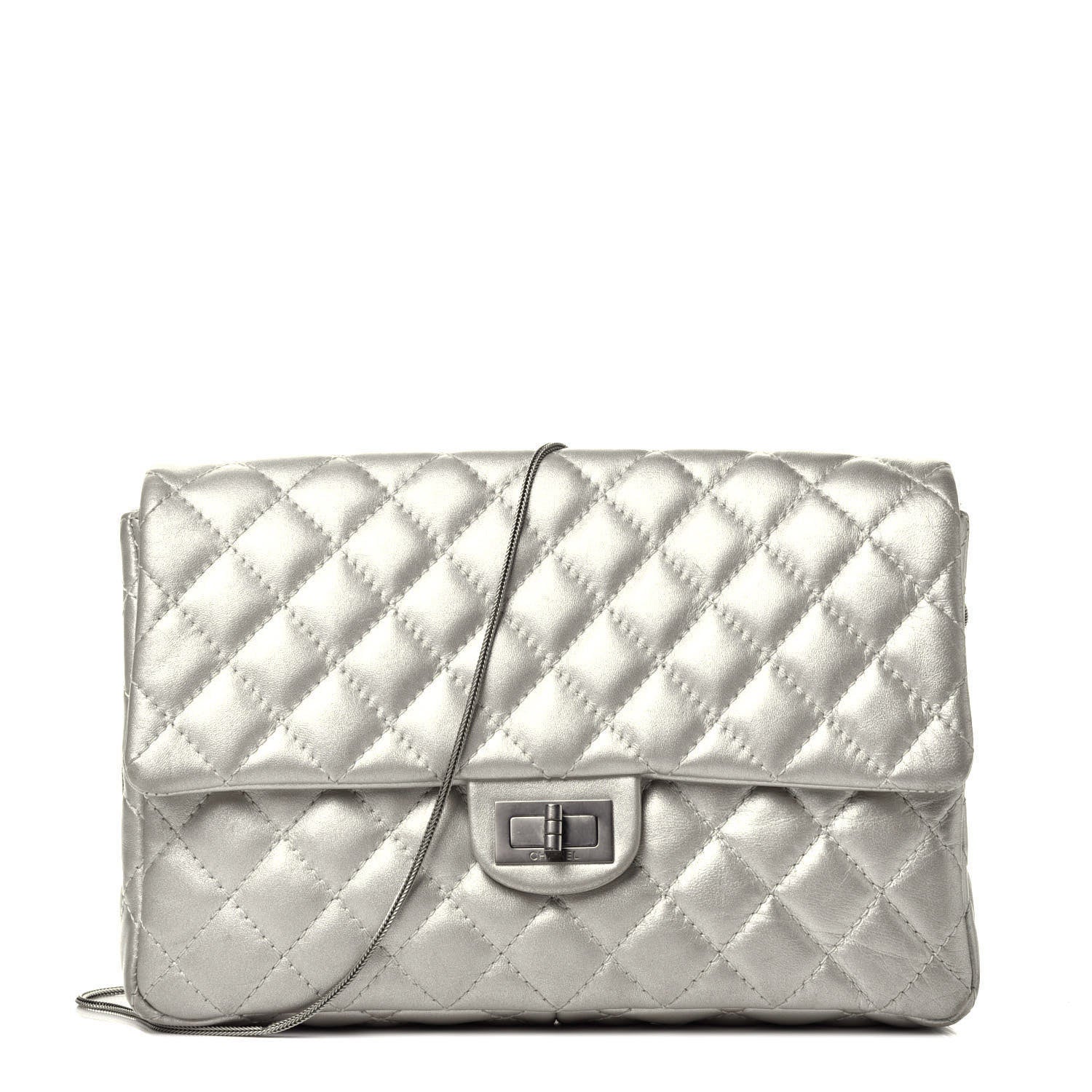 Chanel Metallic Lambskin Quilted Snake Chain 2.55 Reissue Flap Silver 1 of 13