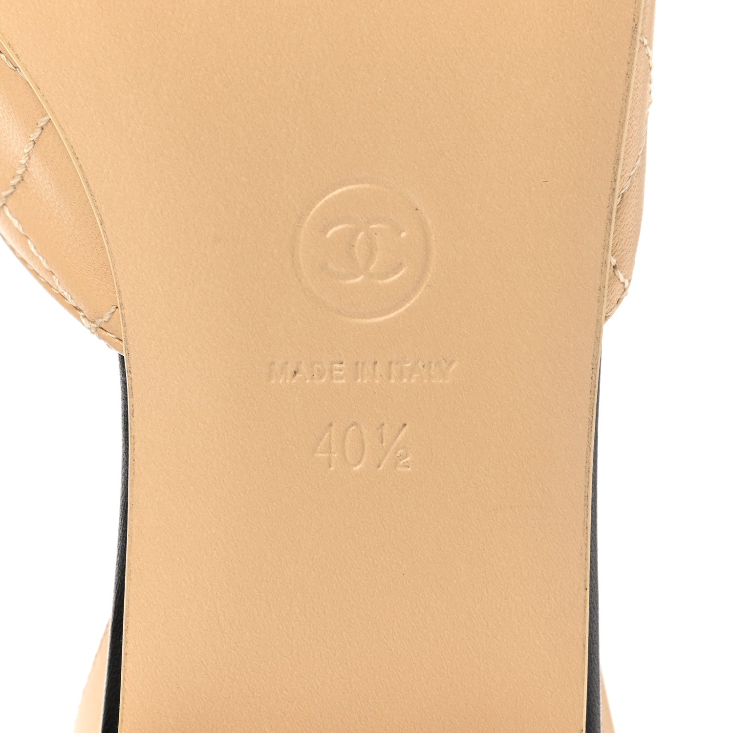 Chanel Lambskin Stitched Camellia Slingback Flats 40.5 Beige Black 6 of 9