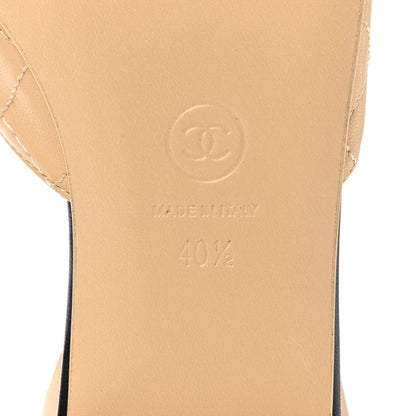 Chanel Lambskin Stitched Camellia Slingback Flats 40.5 Beige Black 6 of 9