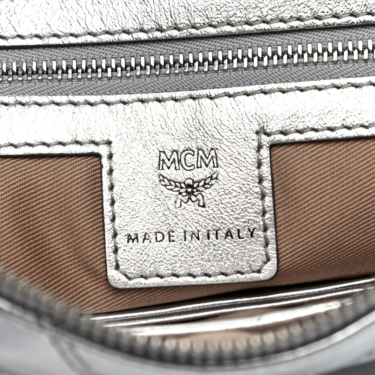 Metallic Calfskin Quilted Medium Zip Pouch Light Silver