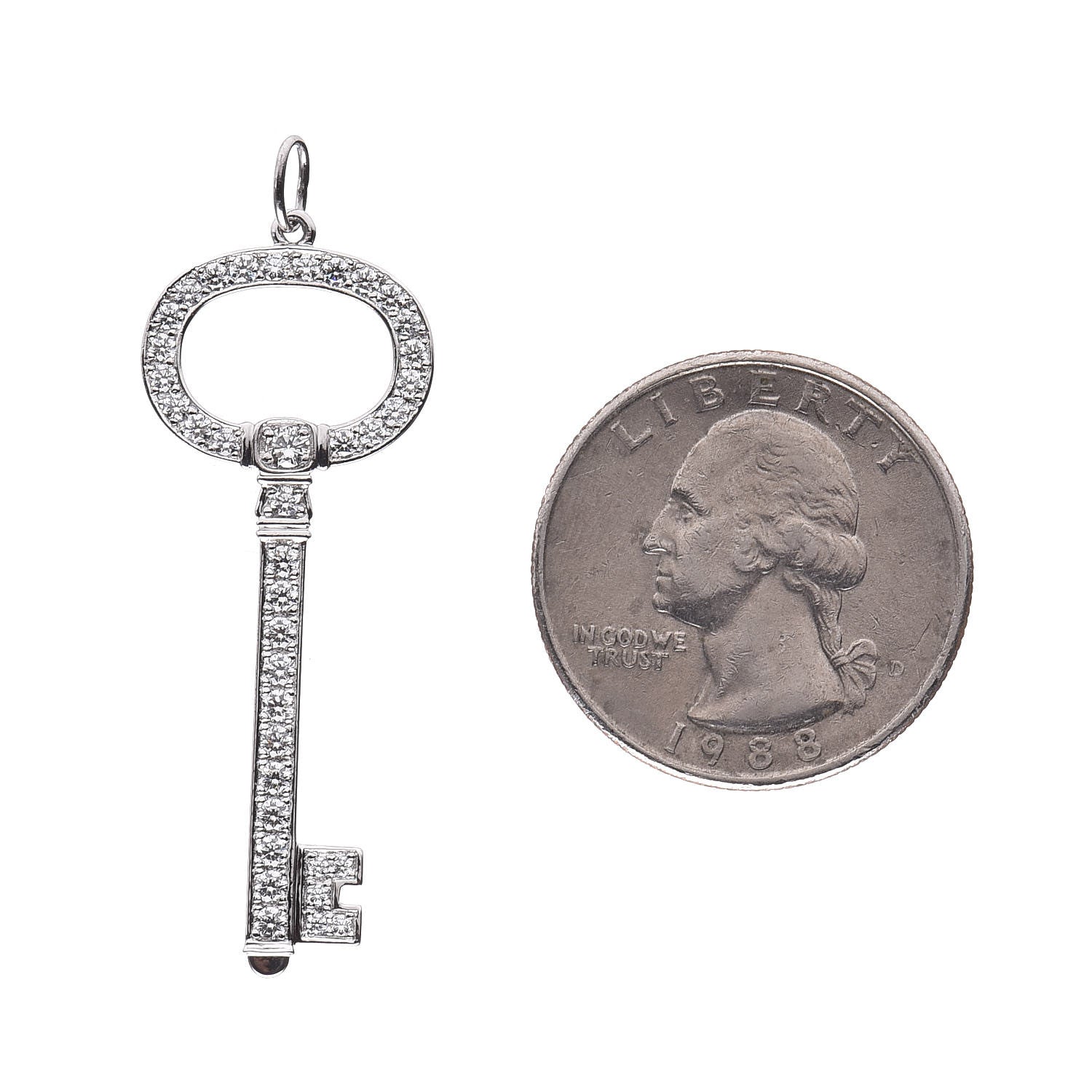 Tiffany Platinum Diamond Oval Key Charm Pendant 2 of 5