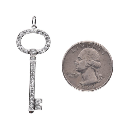 Tiffany Platinum Diamond Oval Key Charm Pendant 2 of 5