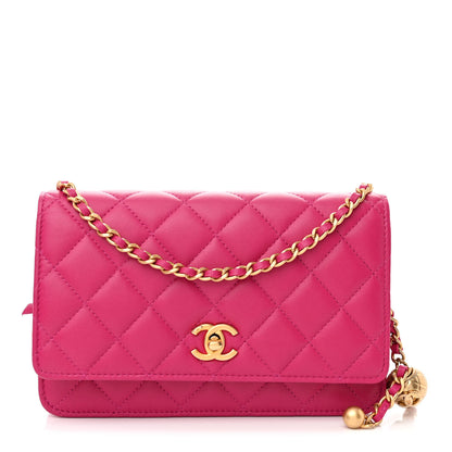 Chanel Lambskin Quilted CC Pearl Crush Wallet on Chain WOC Dark Pink 1 of 11