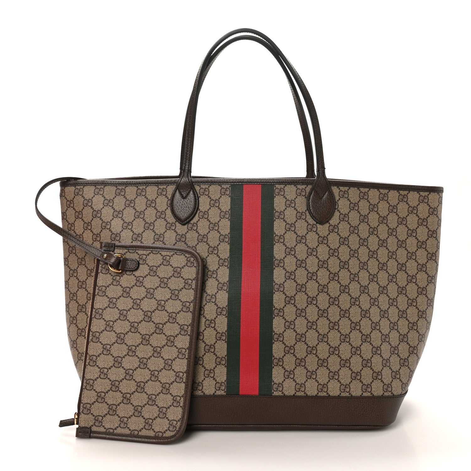 Gucci GG Supreme Monogram Textured Dollar Calfskin Web Large Ophidia Tote Beige Ebony New Acero 3 of 11
