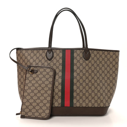 Gucci GG Supreme Monogram Textured Dollar Calfskin Web Large Ophidia Tote Beige Ebony New Acero 3 of 11