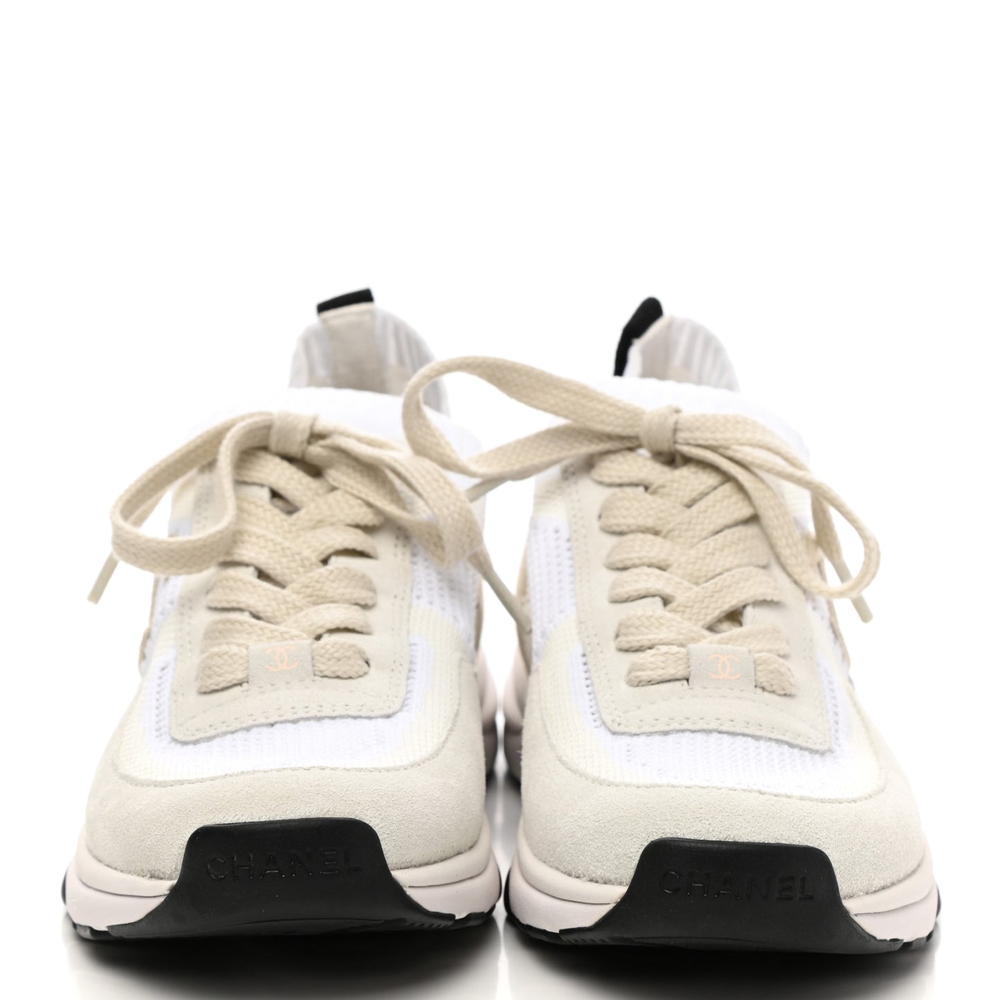Mesh Suede Fabric Womens CC Sneakers 38 White Ivory Light Beige