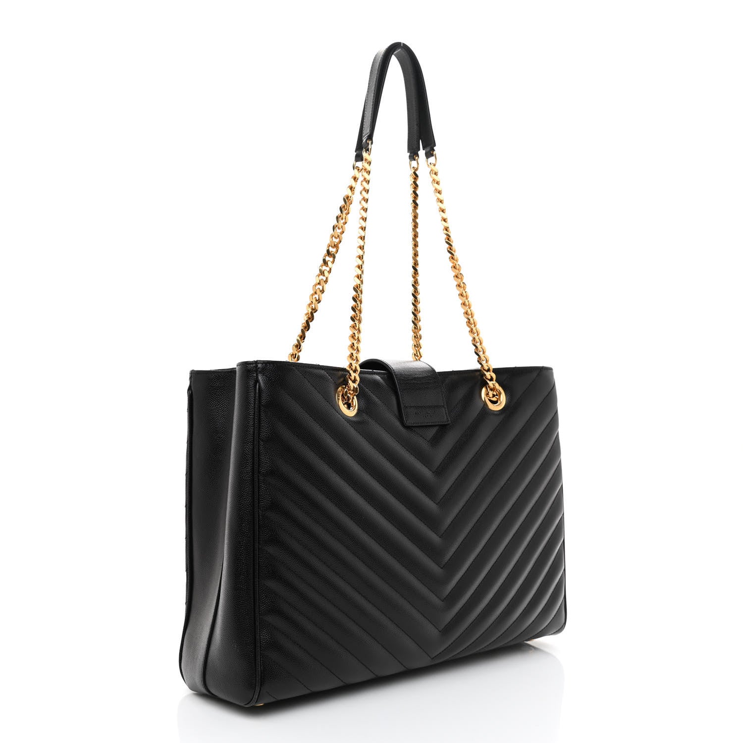 Saint Laurent Grain De Poudre Matelasse Chevron Monogram Shopping Bag Black 3 of 8