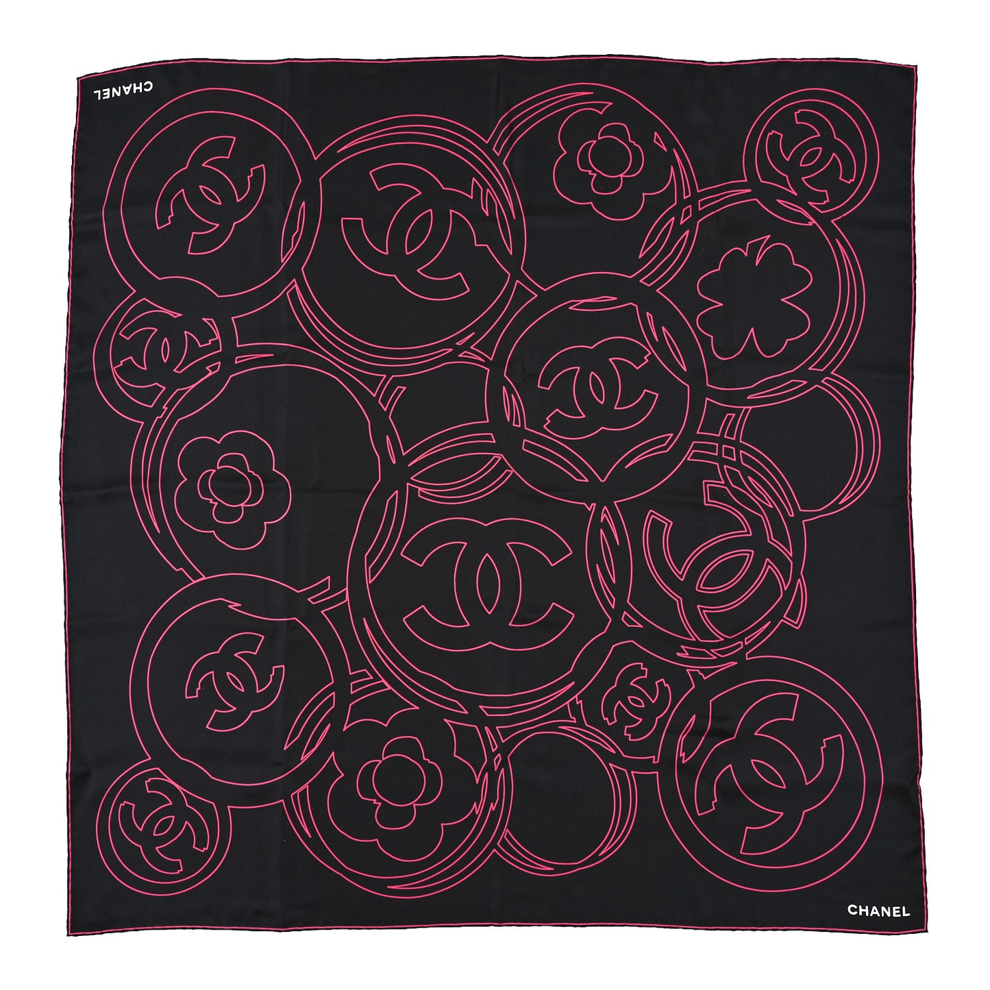 Silk CC Square Scarf Black Pink