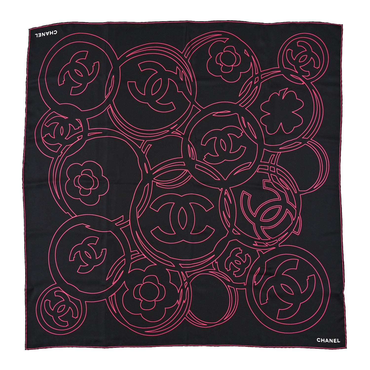 Chanel Silk CC Square Scarf Black Pink 1 of 3