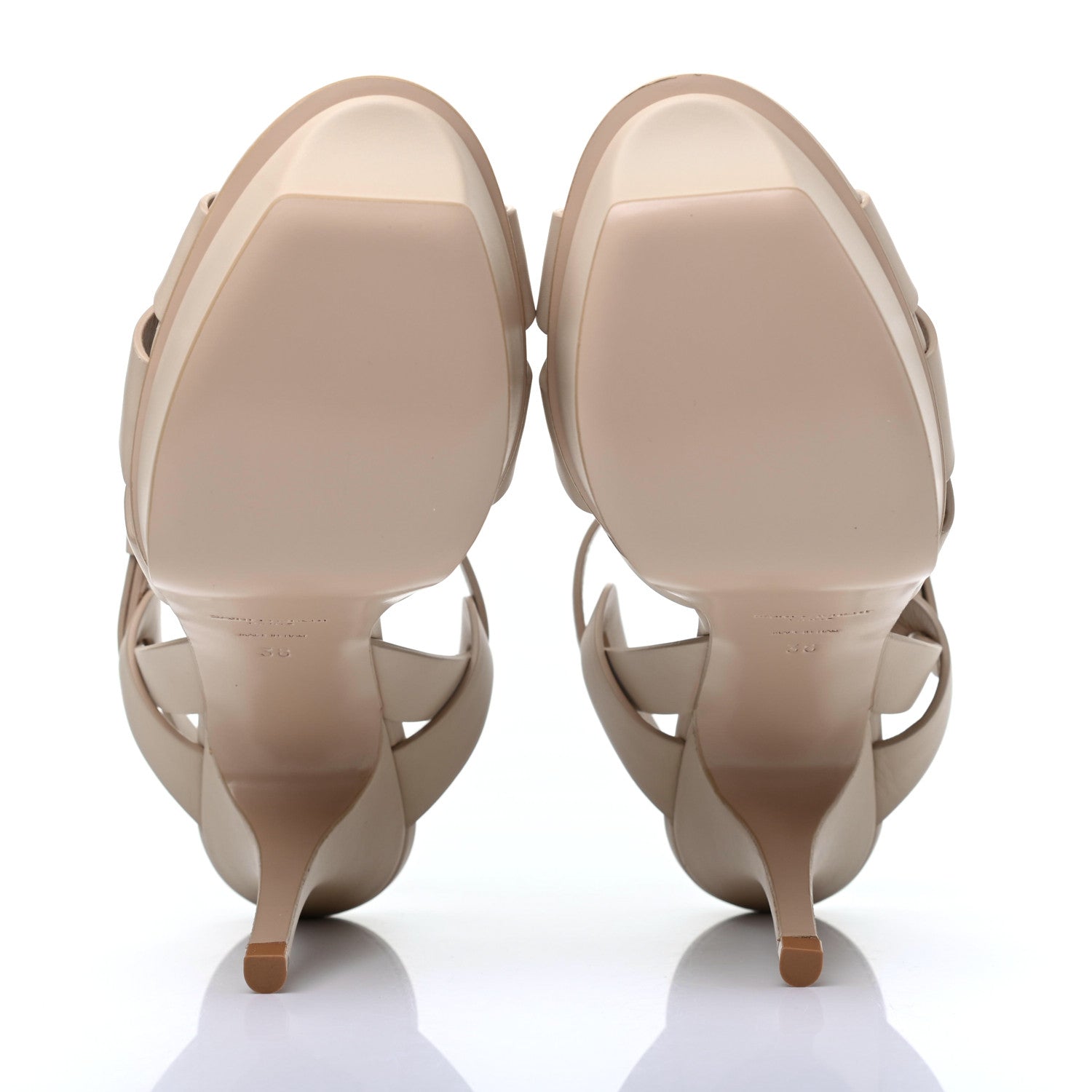 Saint Laurent Calfskin Tribute 75 Platform Sandals 38 Nude Powder 5 of 10
