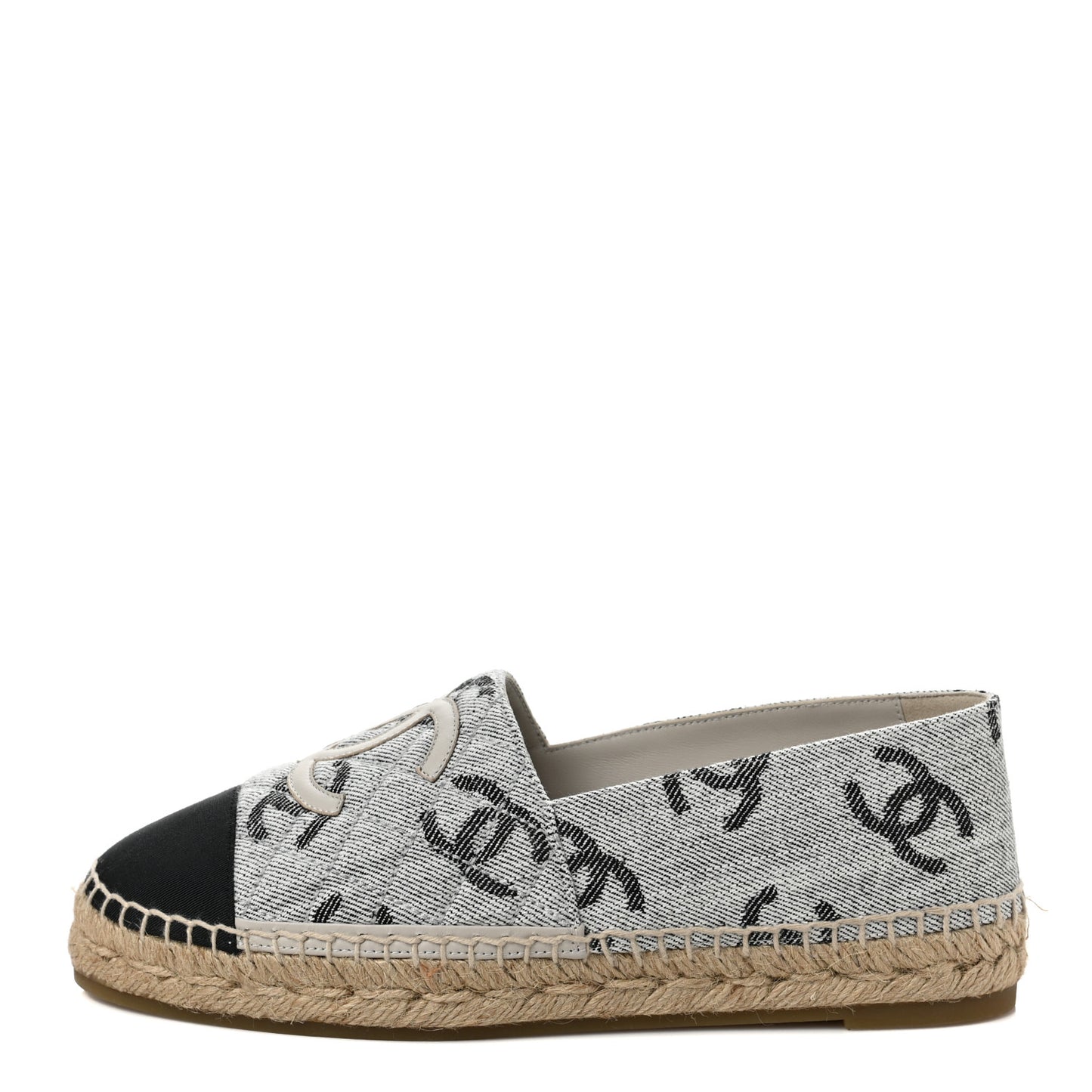 Cotton Jacquard Grosgrain CC Print Espadrilles 39 Grey Black