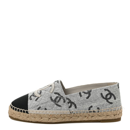 Chanel Cotton Jacquard Grosgrain CC Print Espadrilles 39 Grey Black 1 of 9