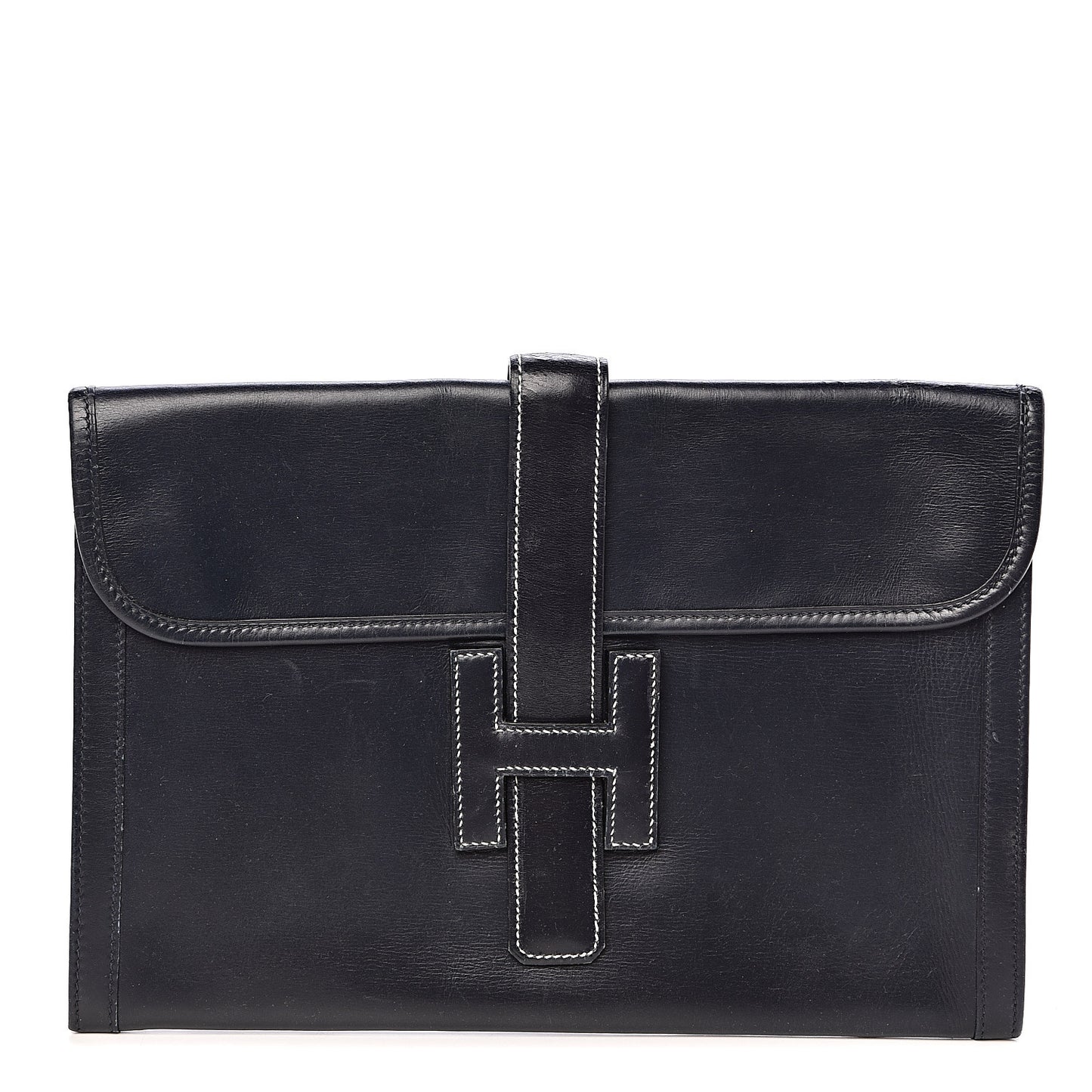 Box Calf Jige PM Clutch Bleu Marine